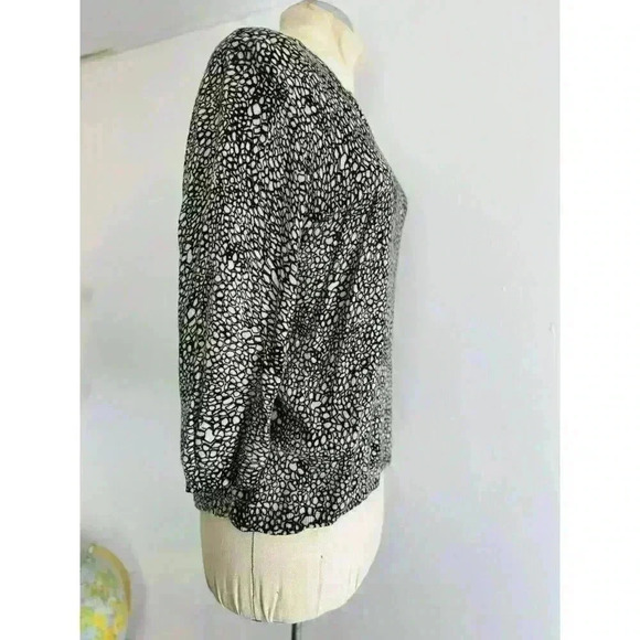 Dana Buchman Sweater Womens XL Black Tan Animal Print 3/4 Sleeve Rear Zip Casual - Picture 6 of 10